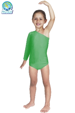 BODY DANZA IN LYCRA MONOSPALLA MANICA LUNGA VERDE BABY